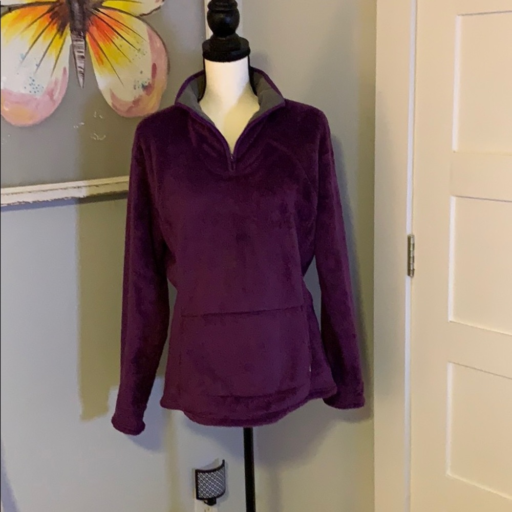 Purple fuzzy pull over with pocket